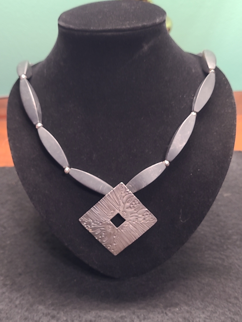 Shiana Pure Silver and Black Stone Necklace